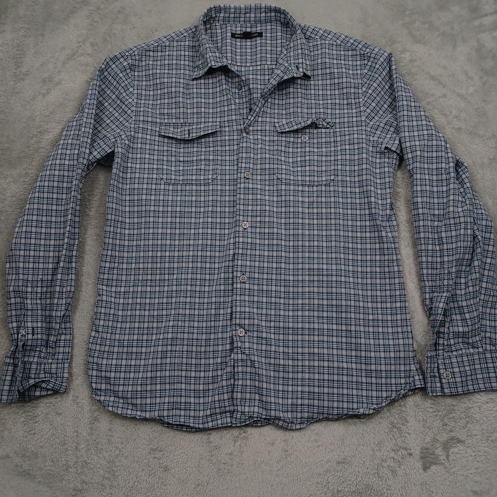 John Varvatos Shirt Mens Large Blue Plaid Button Up Long Sleeve Preppy